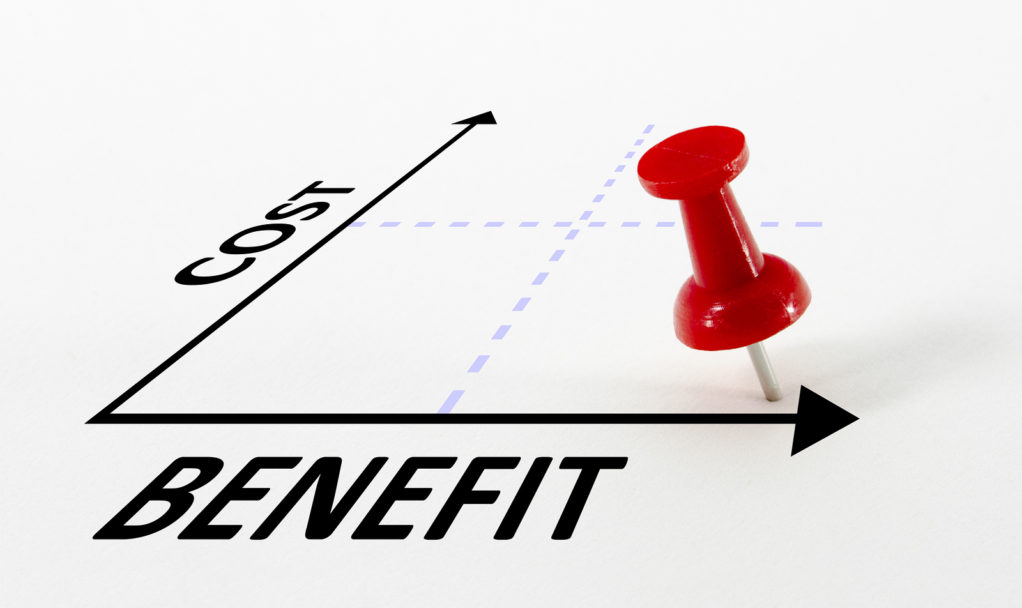 Cost Benefit Analysis Concept With Target Pin Marker
